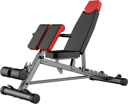 Finer Form Multi-Functional FID Weight Bench for Full All-In-One Body Workout – Hyper Back Extension, Roman Chair, Adjustable Ab Sit up Bench, Incline Decline Bench, Flat Bench